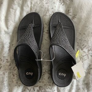 Capelli of New York Black Sandals with Studded Strap 8M